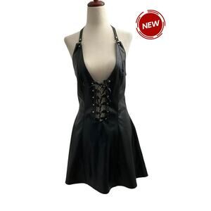 Allure Lingerie Black Faux Leather Lingerie Dress Women Size XL NWT | 26-12